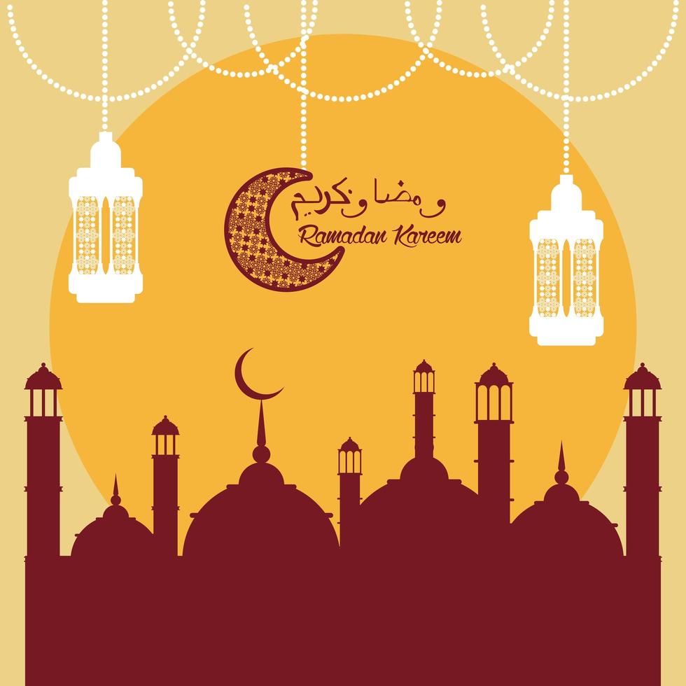 ramadan kareem-kaart met lantaarns en taj mahal vector