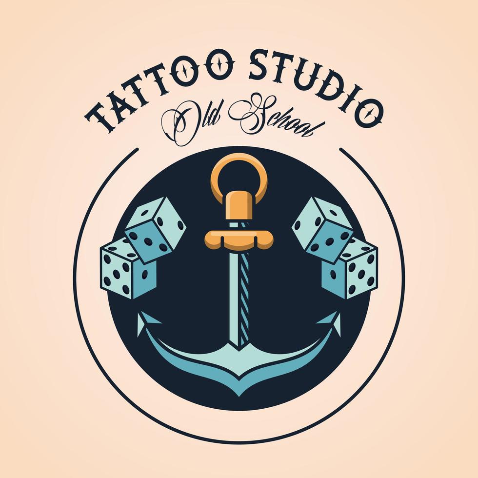 anker en dobbelstenen tattoo studio afbeelding artistiek vector