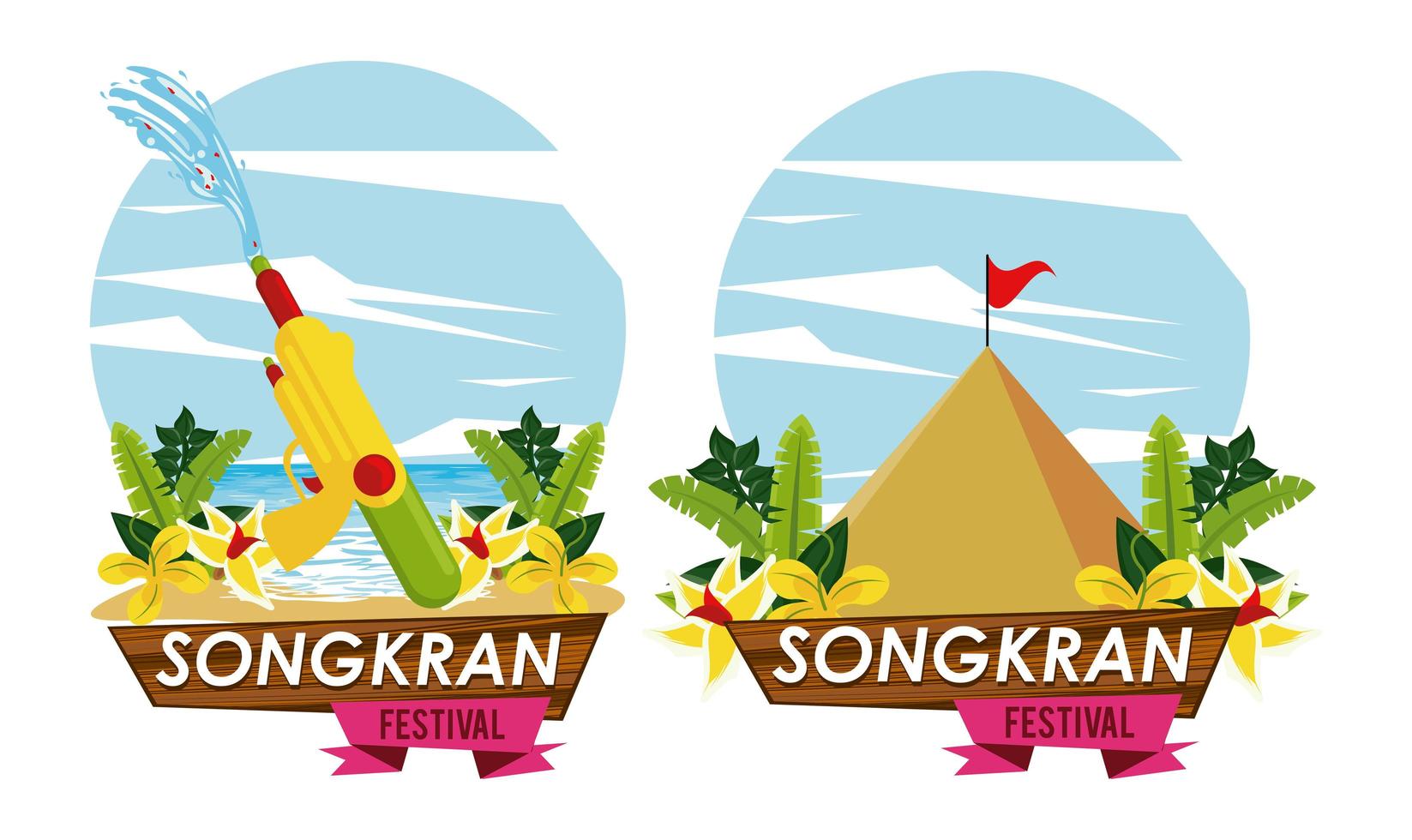 songkran viering partij scènes pictogrammen vector