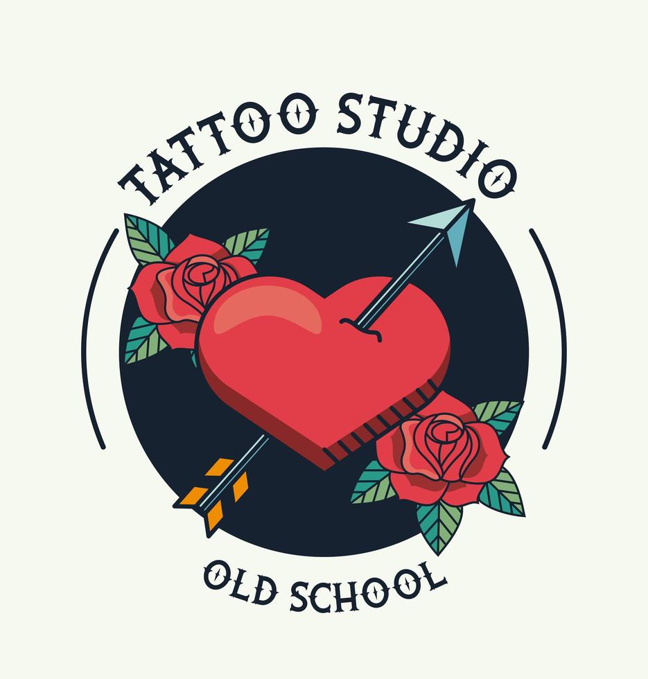 hart en pijl met artistieke rozen tattoo studio afbeelding vector