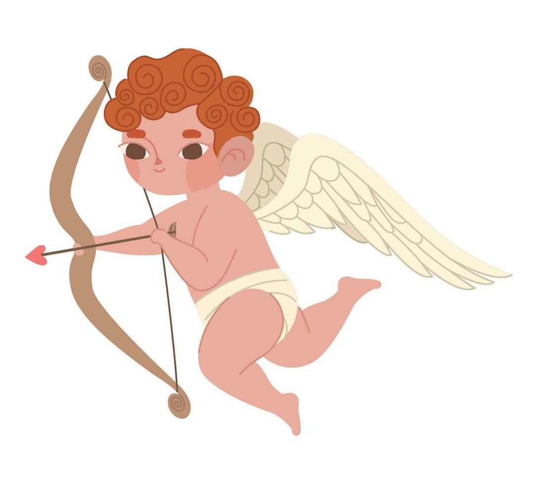 schattig Cupido met boog over- wit vector