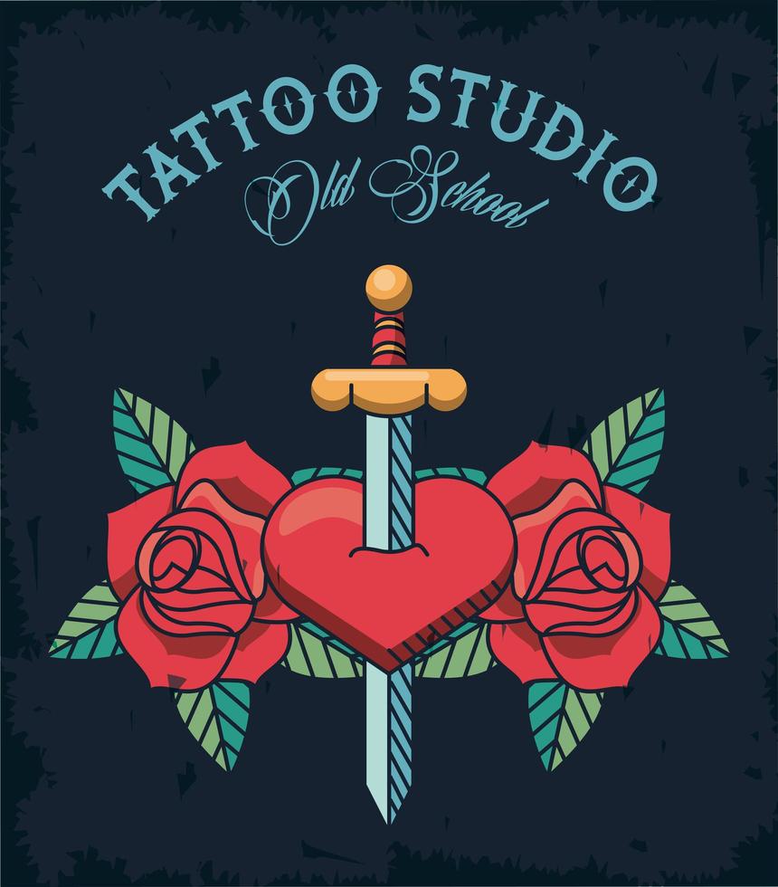 zwaard in hart tattoo studio afbeelding artistiek vector