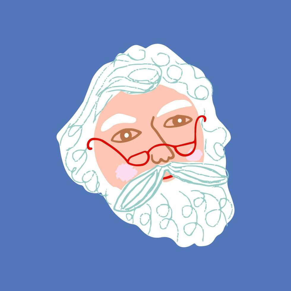 de kerstman claus gezicht. de kerstman hoofd. oud soort wijs Mens in bril vector illustratie. opa. Kerstmis seizoen.