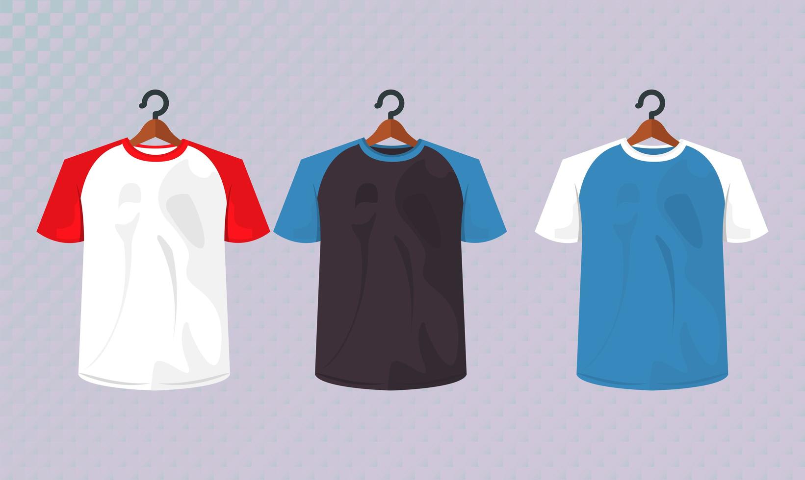 drie mockup-shirts hangen vector