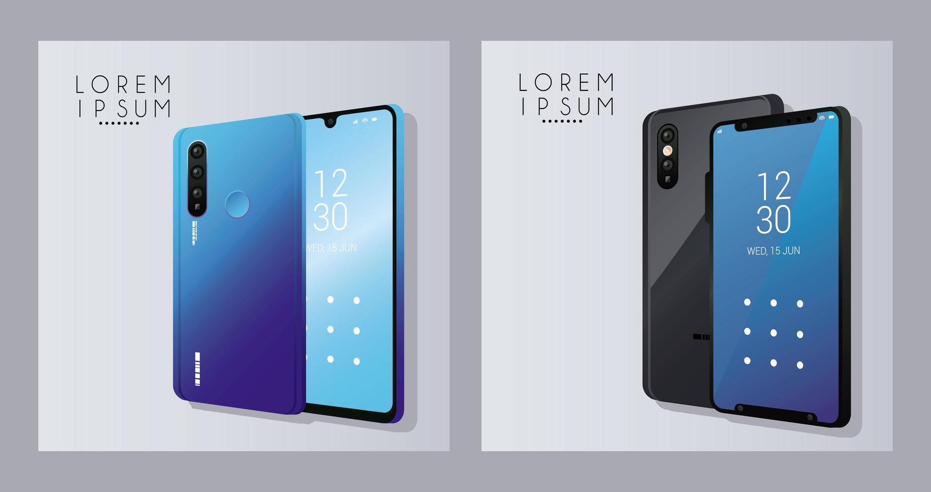 vier mockup smartphones apparaten pictogrammen vector