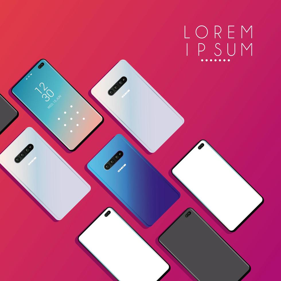 set van mockup smartphones apparaten pictogrammen vector