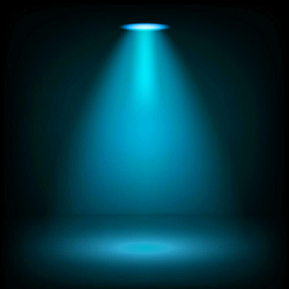 blauw spotlight schijnend Aan donker achtergrond, vector illustratie