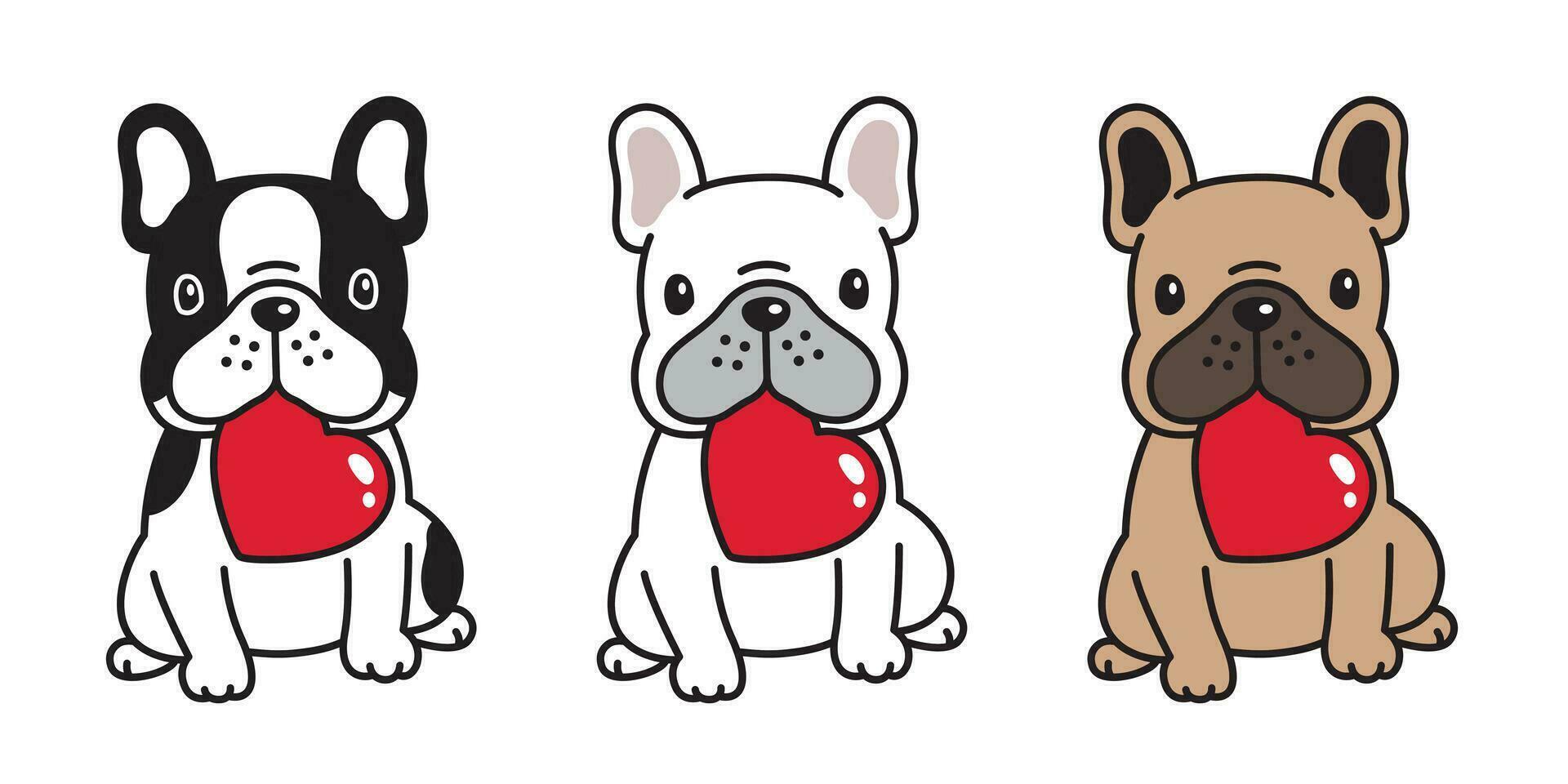 hond vector Frans bulldog hart Valentijn tekenfilm karakter icoon zittend glimlach logo ras illustratie