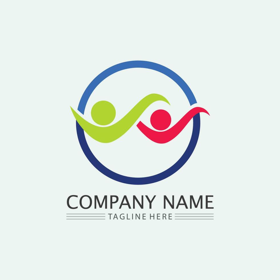 mensen logo, team, succes mensen werken, groep en gemeenschap, groepsbedrijf en bedrijfslogo vector en ontwerp zorg, familie icoon succes logo