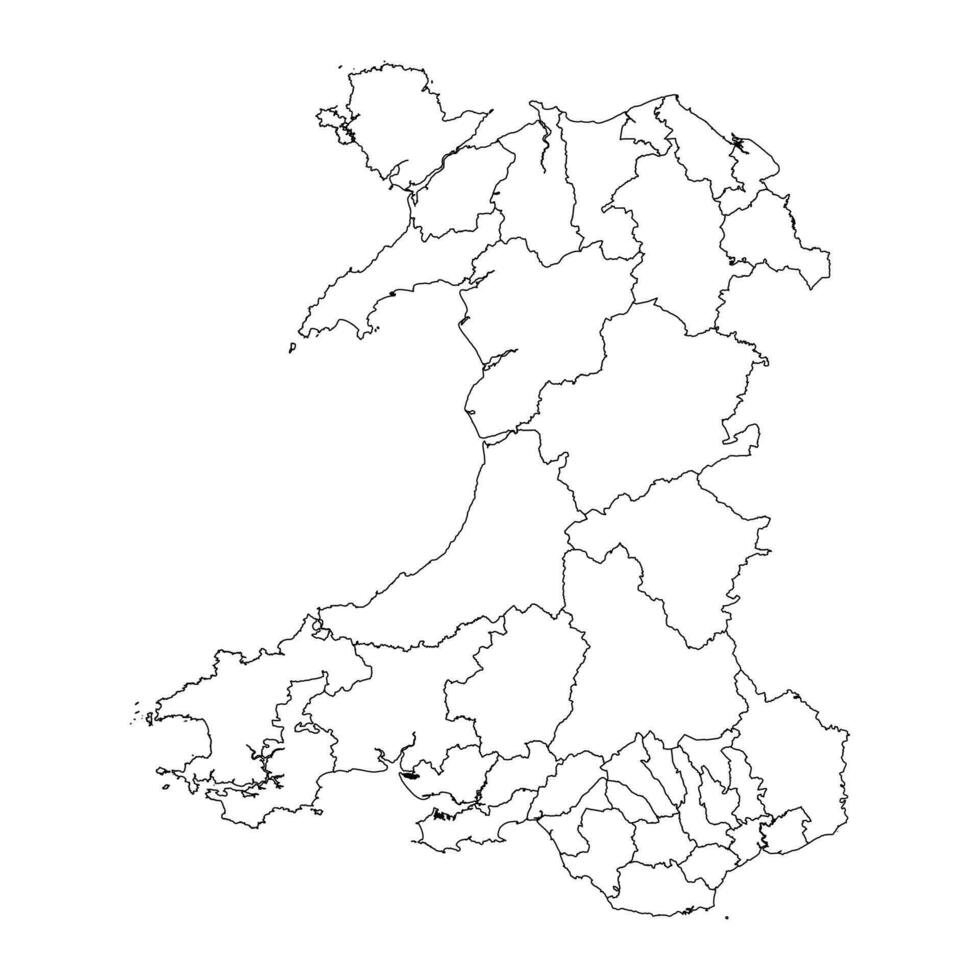 Wales kaart met districten. vector illustratie.