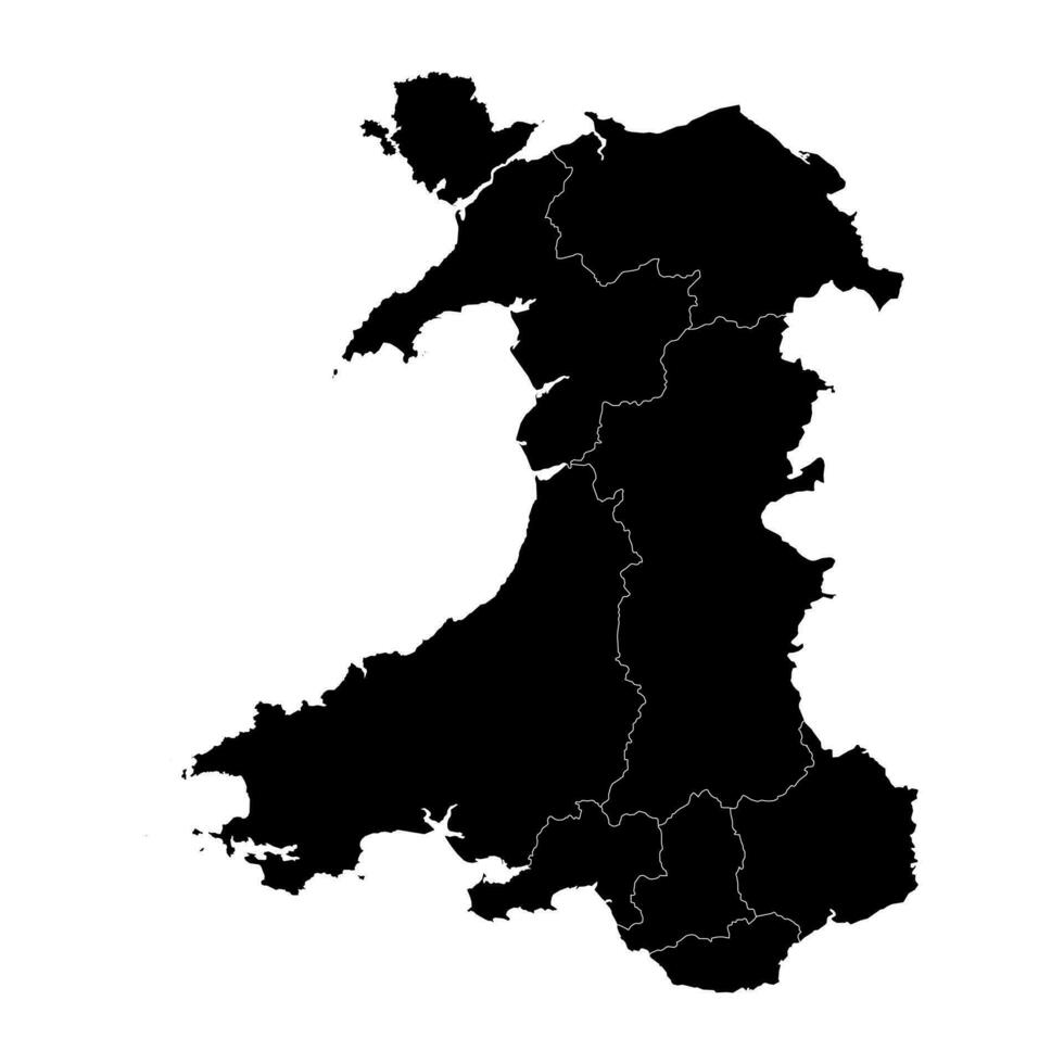 kaart van Wales met provincies. vector illustratie.