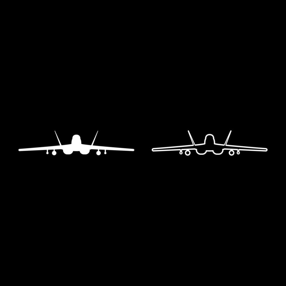Jet vechter strijd vliegtuig modern gevecht luchtvaart gevechtsvliegtuig leger vliegtuig luchtmacht reeks icoon wit kleur vector illustratie beeld solide vullen schets contour lijn dun vlak stijl