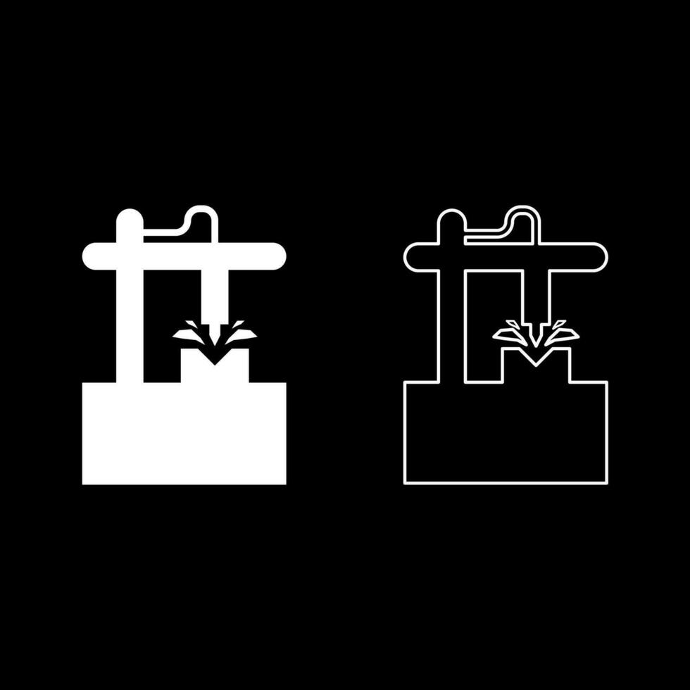 cnc 3d frezen machine technologie geautomatiseerd concept reeks icoon wit kleur vector illustratie beeld solide vullen schets contour lijn dun vlak stijl