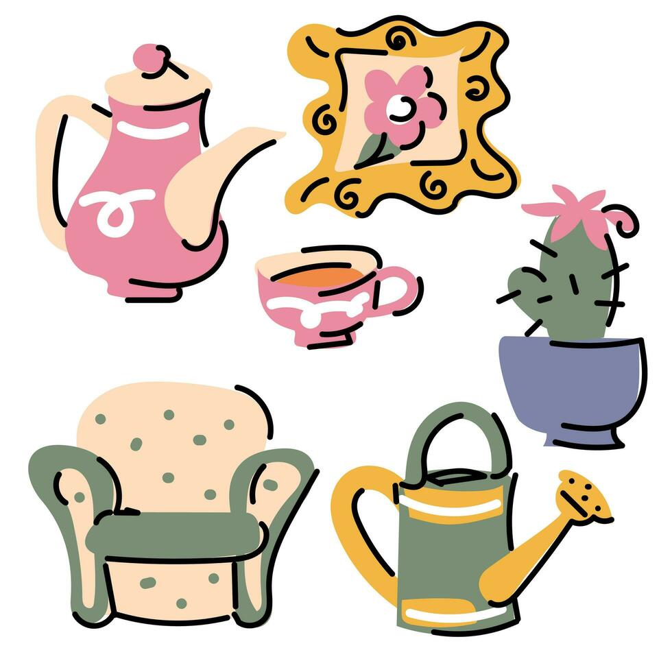 een reeks van schattig weinig stickers met elegant illustraties. modieus knus elementen in de thema van de interieur. perfect voor sociaal media berichten en ansichtkaarten. allemaal elementen zijn geïsoleerd. dagelijks ontwerper vector