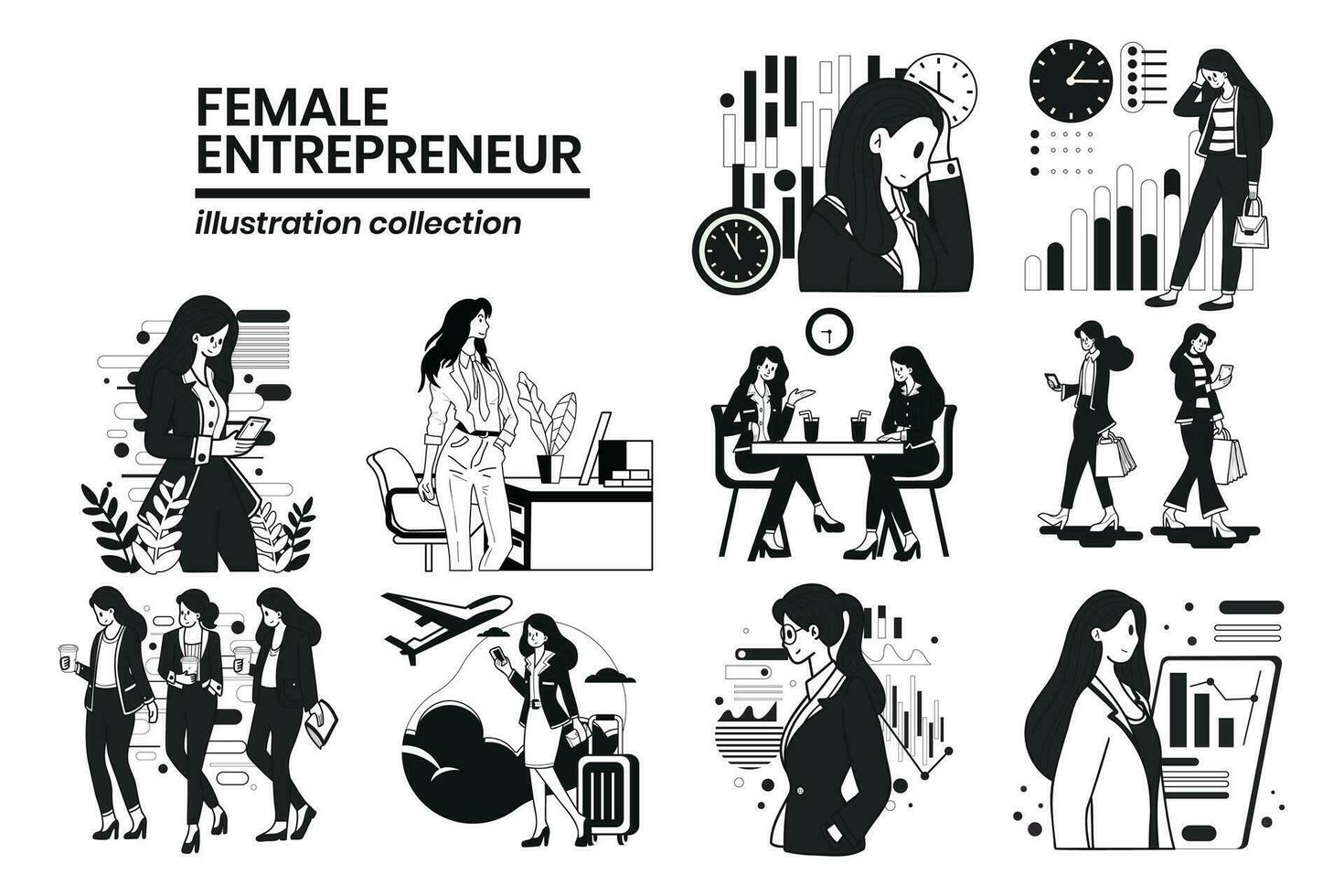 hand- getrokken vrouw ondernemer met bedrijf in vlak stijl illustratie voor bedrijf ideeën vector