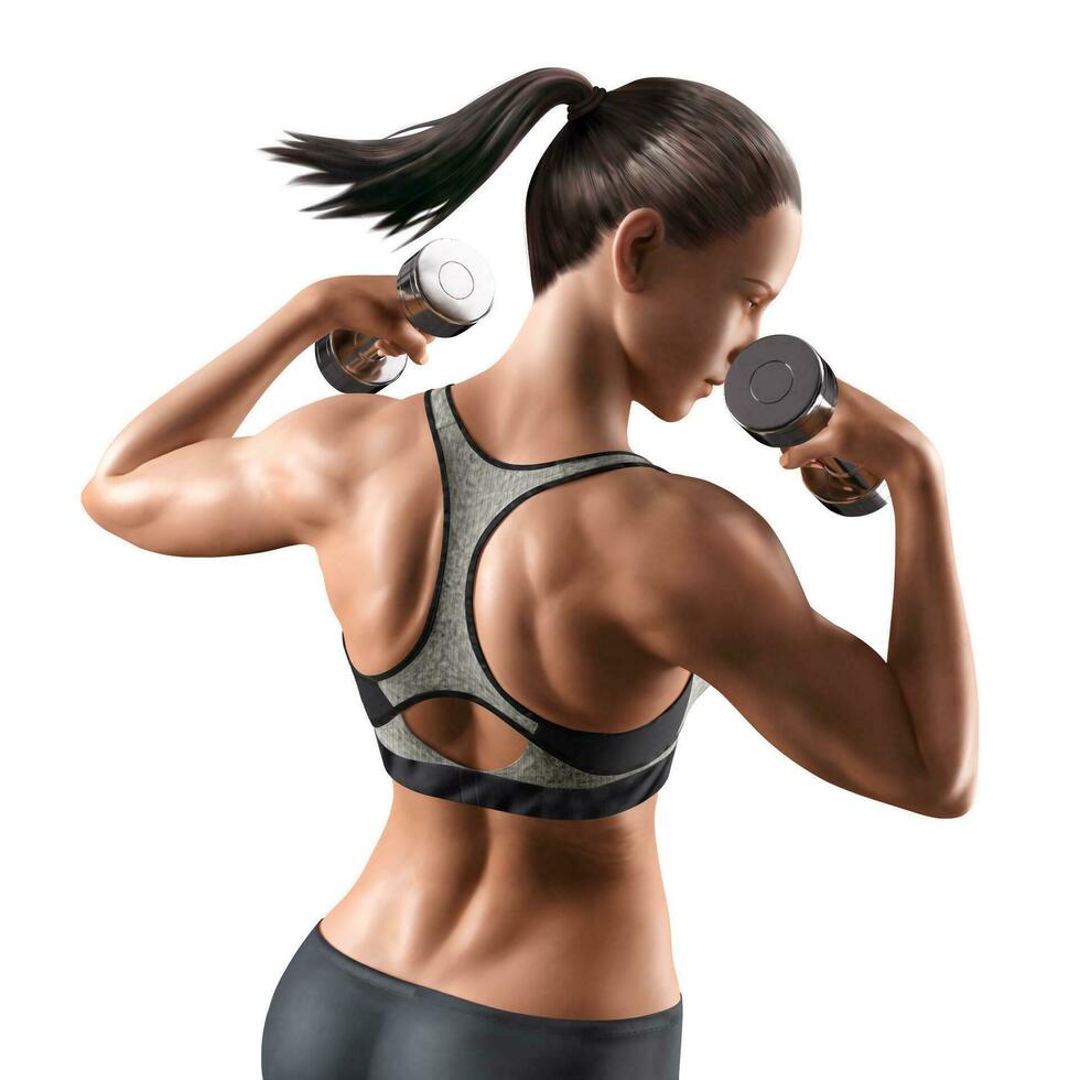 geschiktheid vrouw met halter in sportkleding, 3d illustratie vector