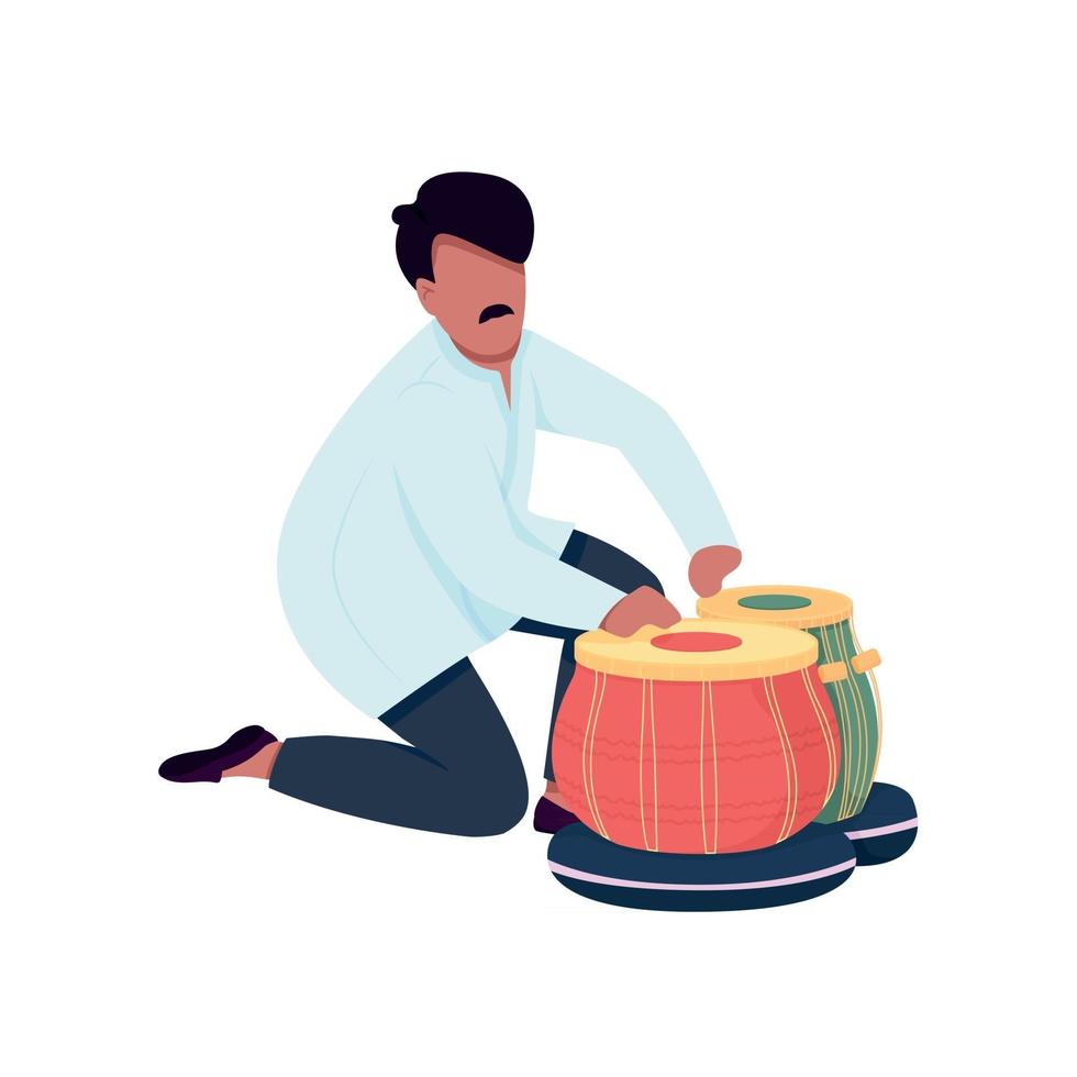 Indiase muzikant speelt tabla drums egale kleur vector gezichtsloos karakter