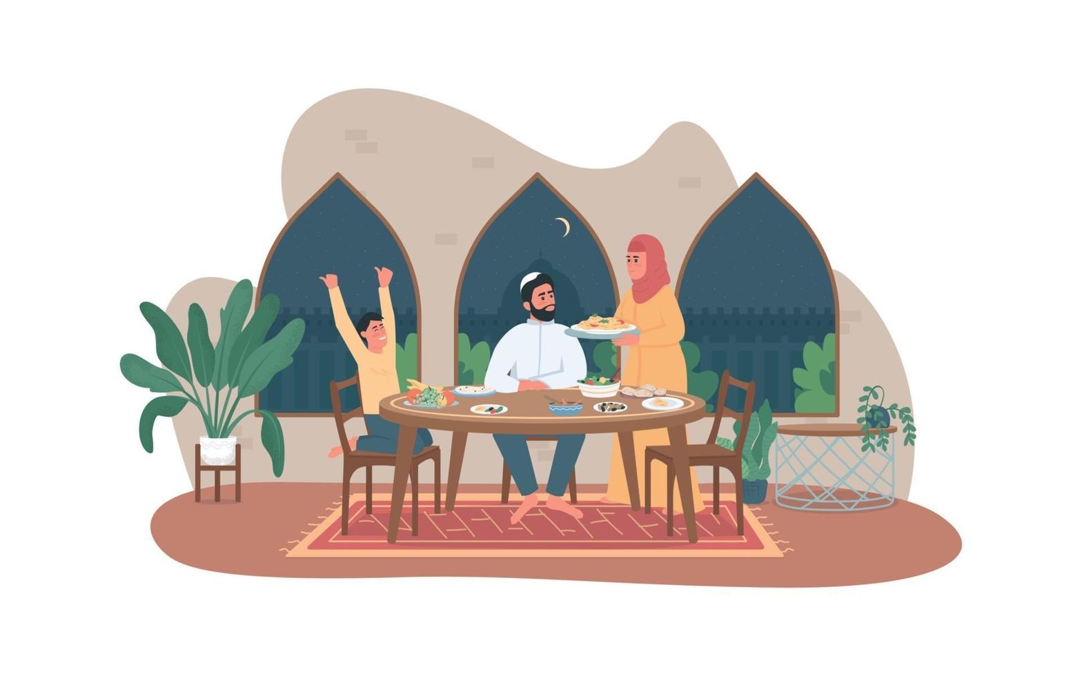 familie ramadan maaltijd 2d vector webbanner