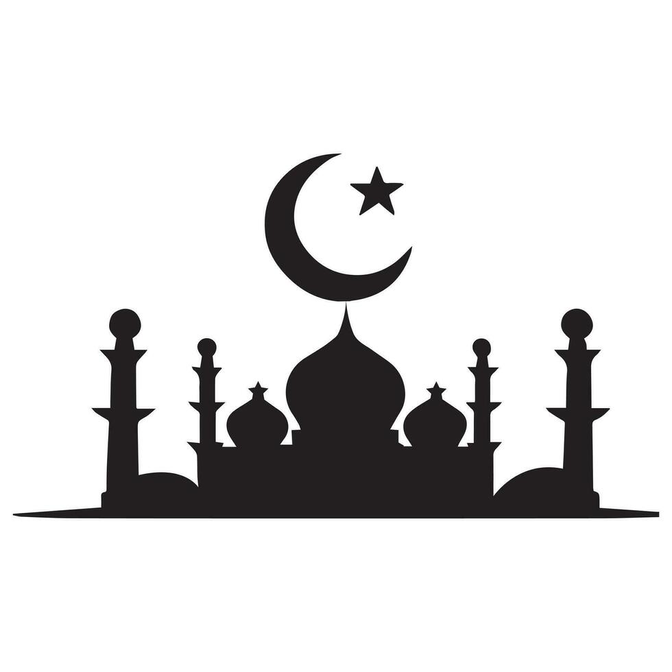 Islamitisch moskee vector ontwerp illustratie, masjid vector zwart kleur icoon
