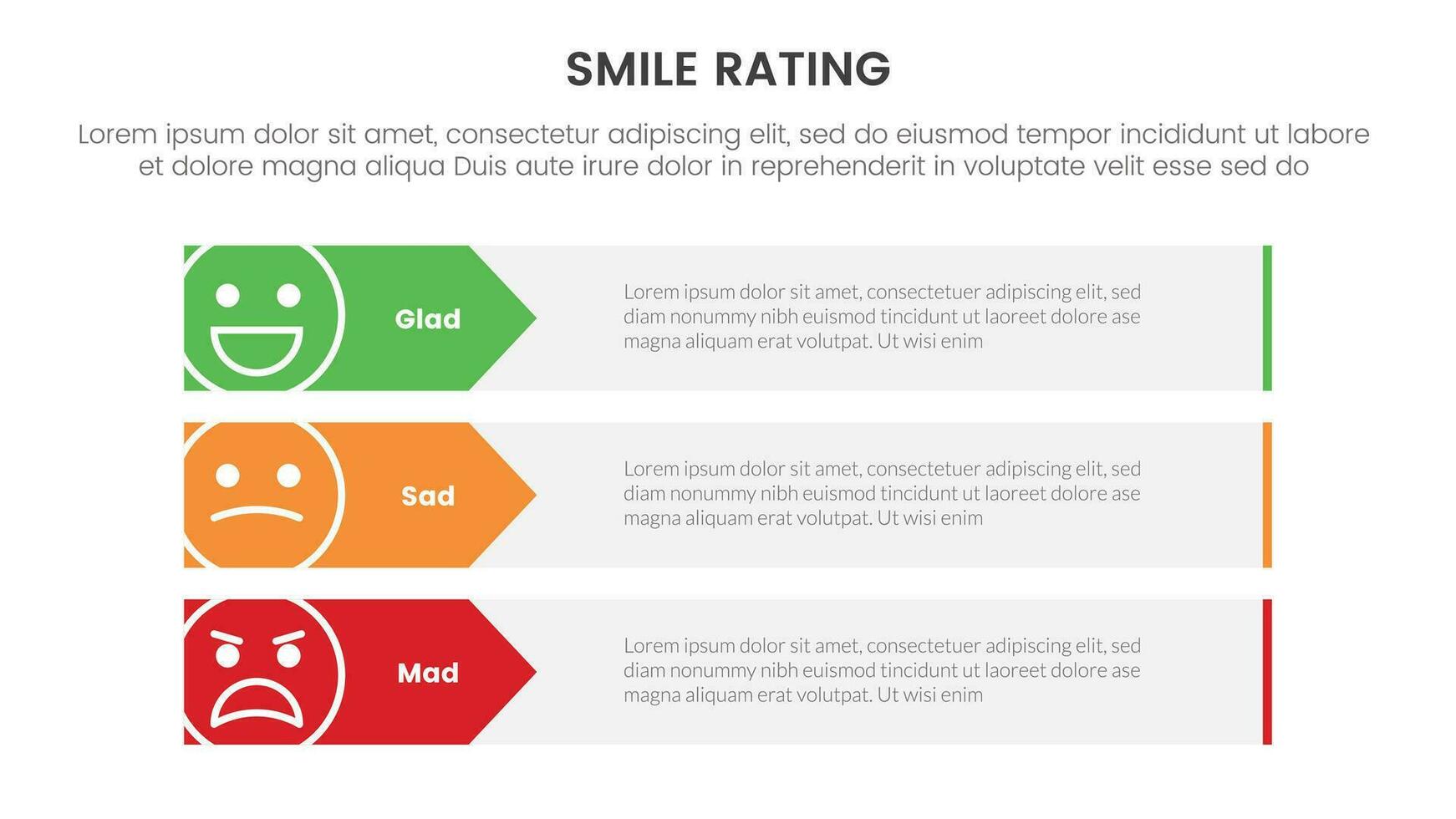 glimlach beoordeling met 3 doos sjabloon infographic concept met pijl Rechtsaf richting voor glijbaan presentatie met vlak icoon stijl vector