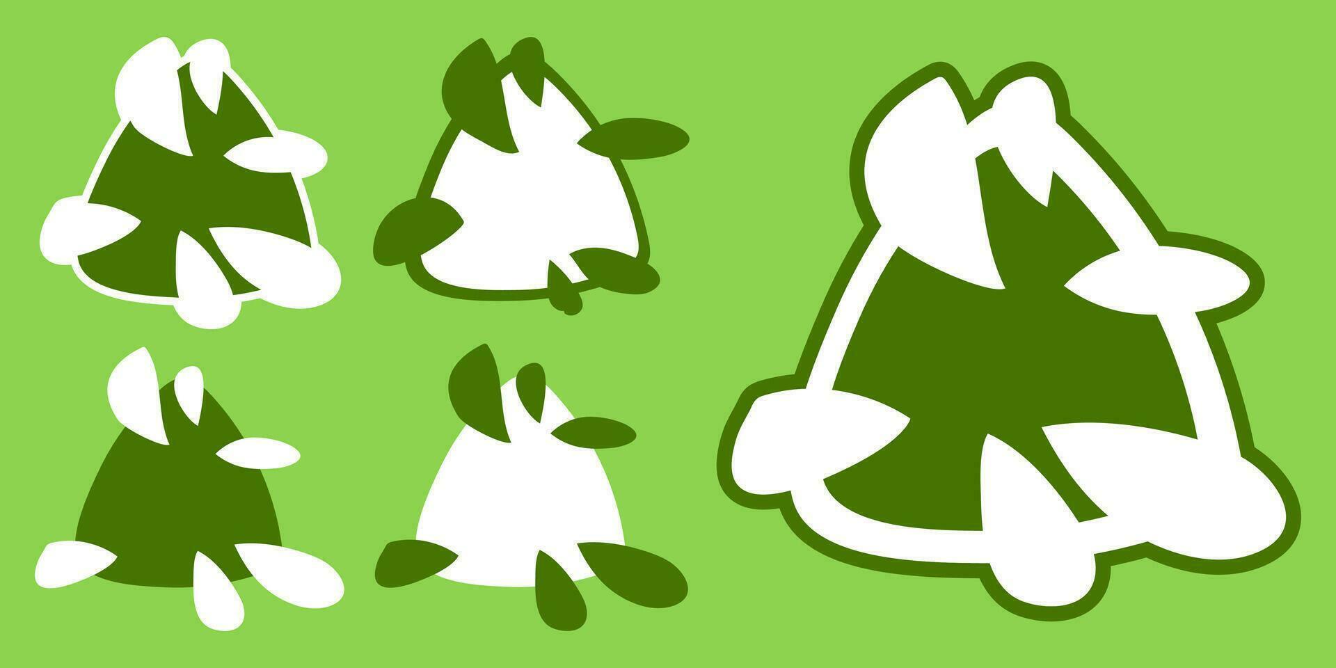 een reeks van logos gemaakt van abstract groen bladeren. elementen voor het drukken Aan milieu onderwerpen. vers thema's van lente, natuur, bloeiend. items voor belettering, hand getekend kunst vlekken vector