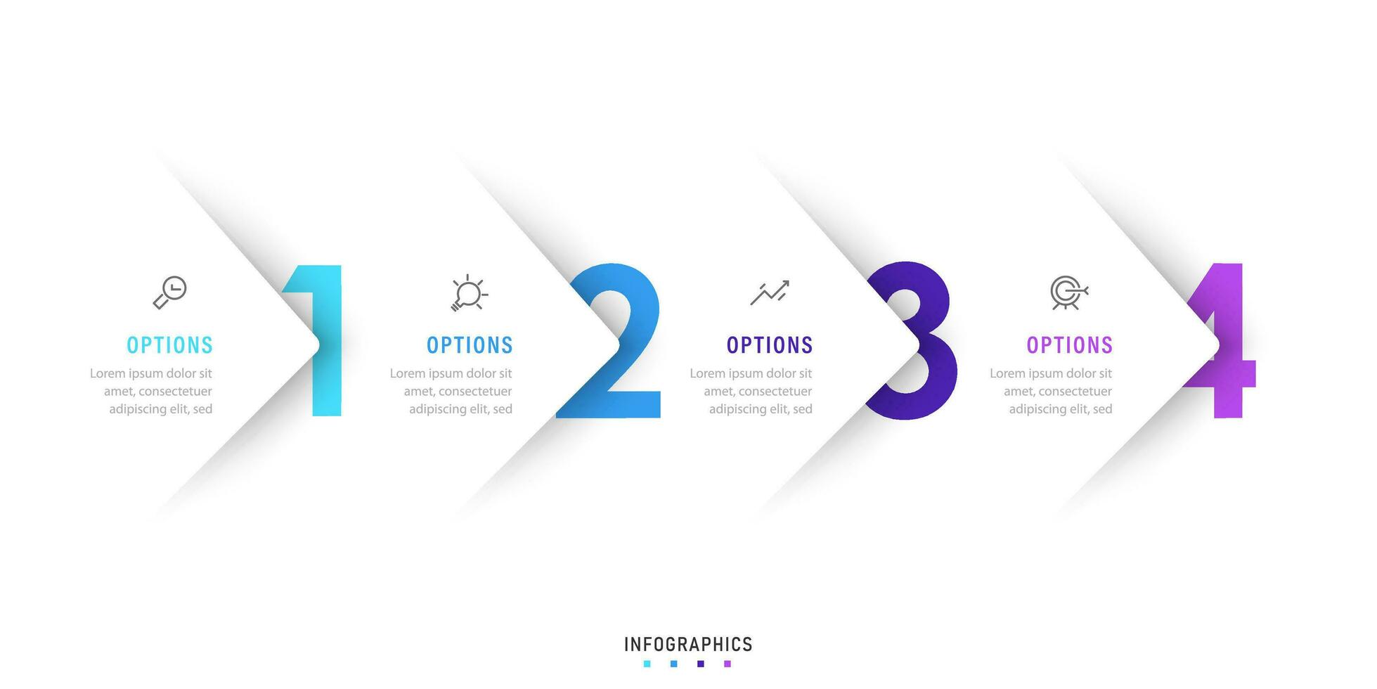 vector infographic labelontwerpsjabloon met pictogrammen en 4 opties of stappen. kan worden gebruikt voor procesdiagram, presentaties, workflowlay-out, banner, stroomschema, infografiek.