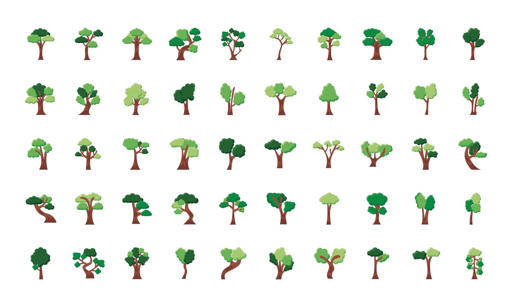 bundel van vijftig bomen stel pictogrammen vector
