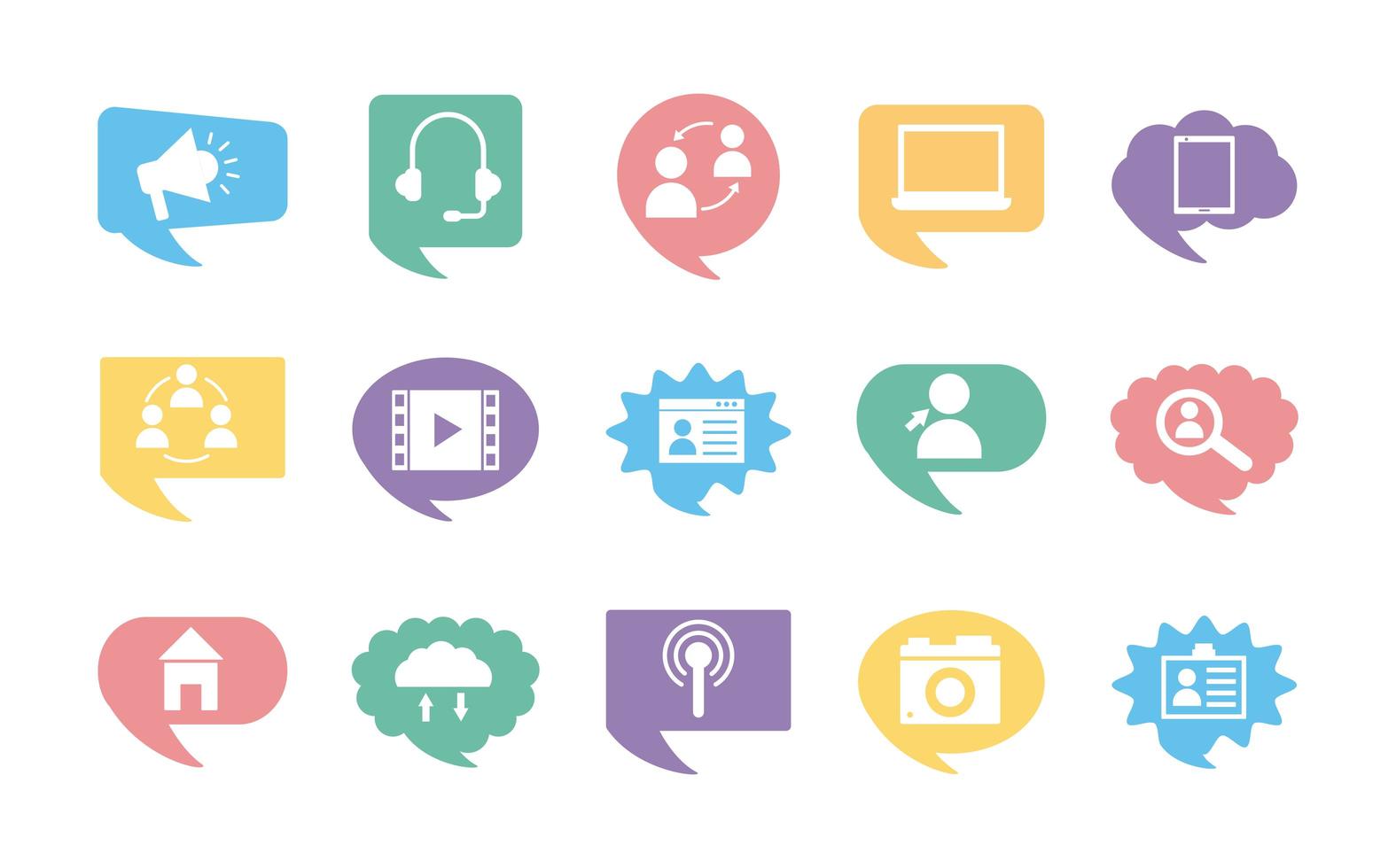 vijftien social media marketing set iconen vector