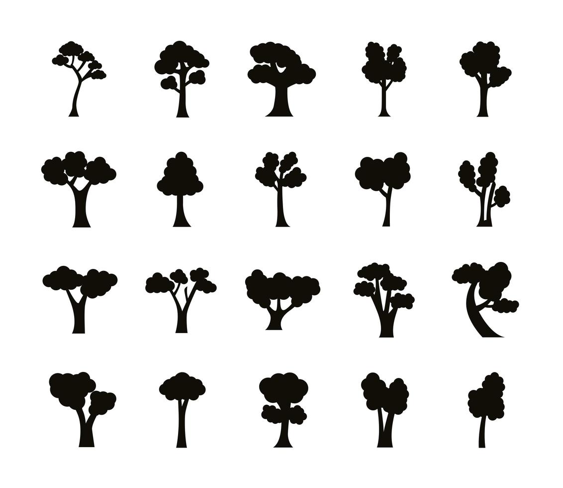 bundel van twintig bomen stel pictogrammen vector