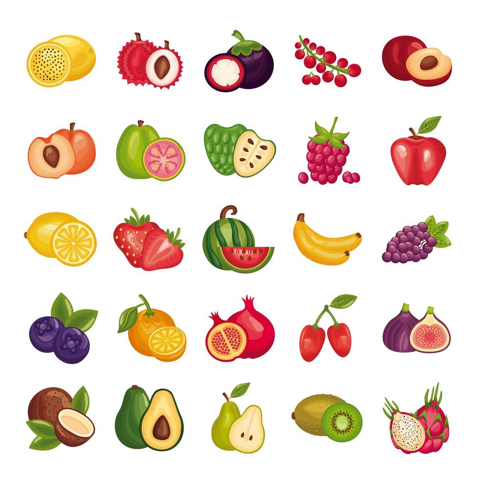 bundel van vers fruit stel pictogrammen vector