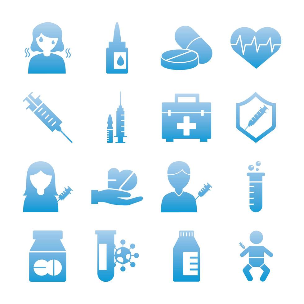 bundel van zestien medische set iconen vector
