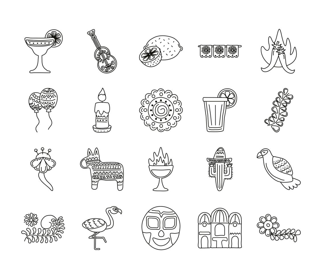 bundel van twintig Mexicaanse etniciteit set collectie iconen vector