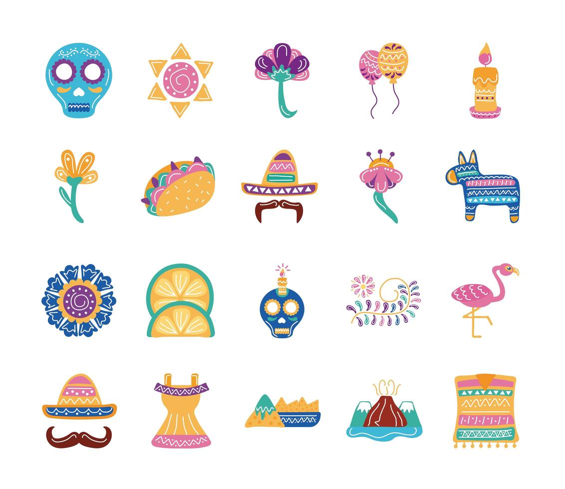 bundel van twintig Mexicaanse etniciteit set pictogrammen vector