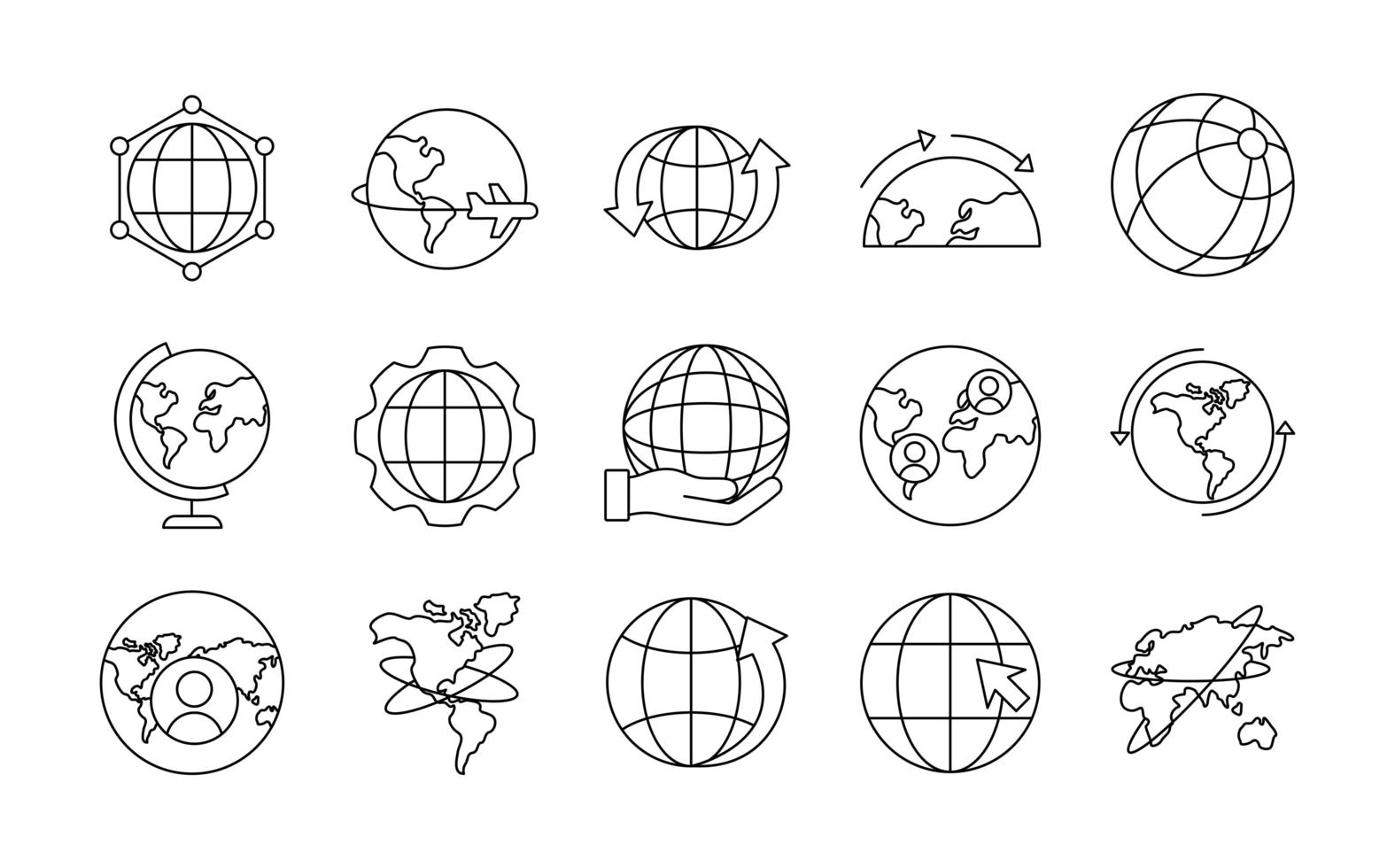 bundel van vijftien set pictogrammen van de wereldplaneet vector