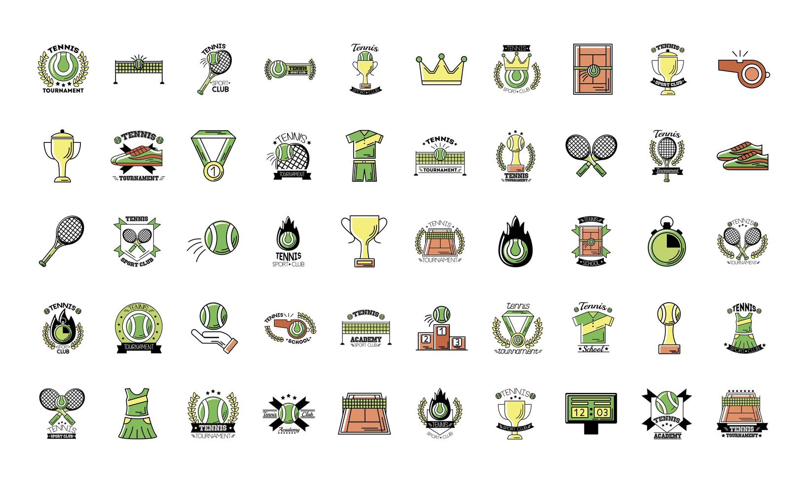 bundel van vijftig sport tennis set iconen vector