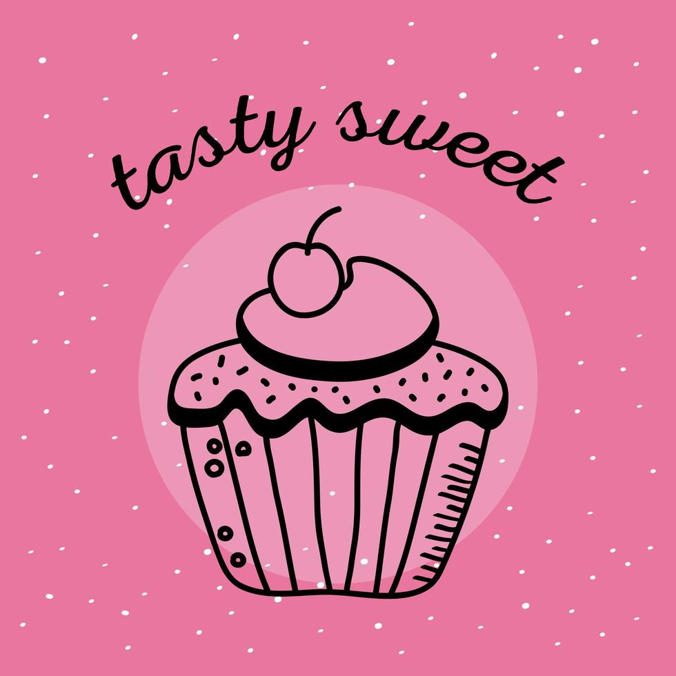 smakelijke zoete cupcake hand tekenen en lijn stijlicoon vector design