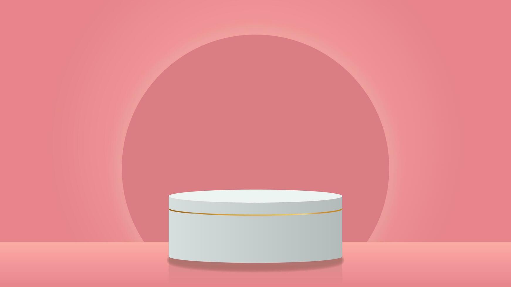 3d wit cilinder voetstuk of podium in zacht roze kleur achtergrond met gloed cirkel. minimaal tafereel voor Product Scherm presentatie vector illustratie eps10