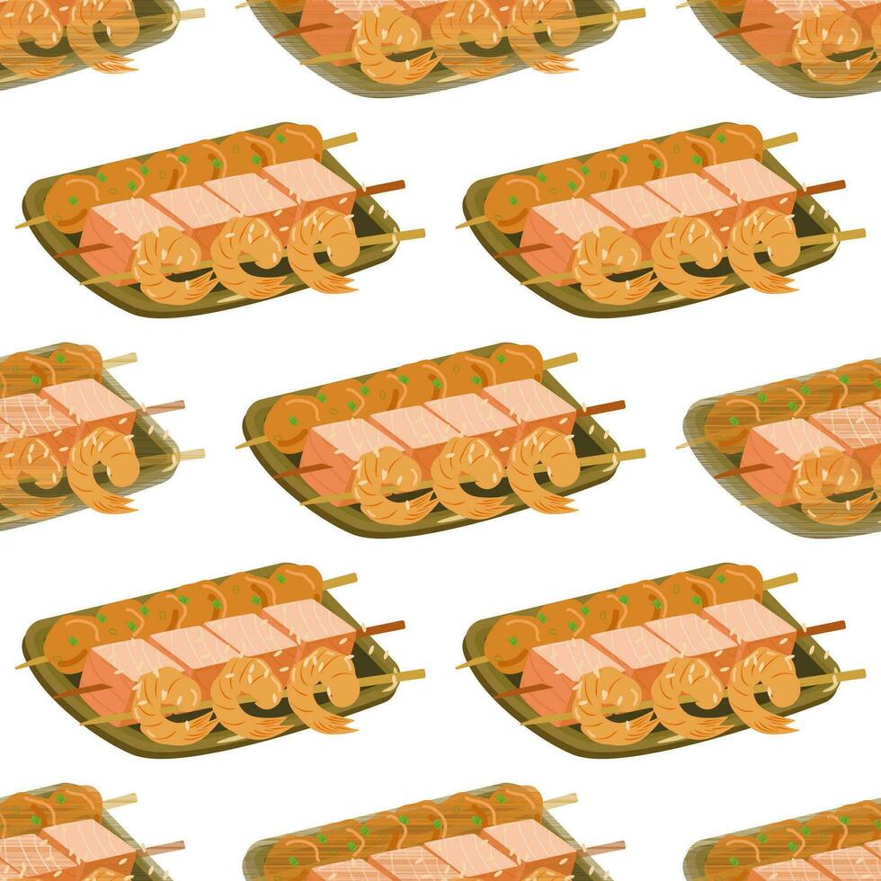 naadloos patroon van Aziatisch voedsel. yakitori kebab. vector