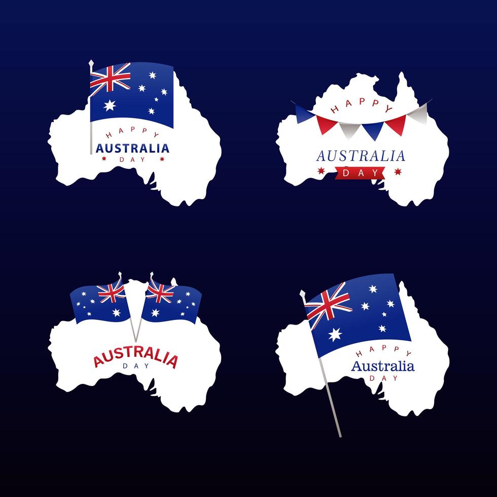 gelukkige dag van australië belettering in set kaarten vector