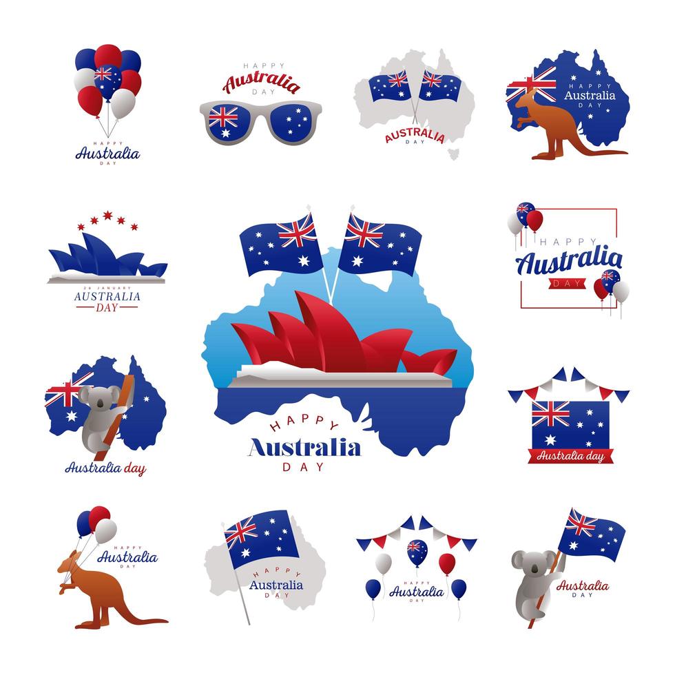 verzameling van happy australia day iconen vector