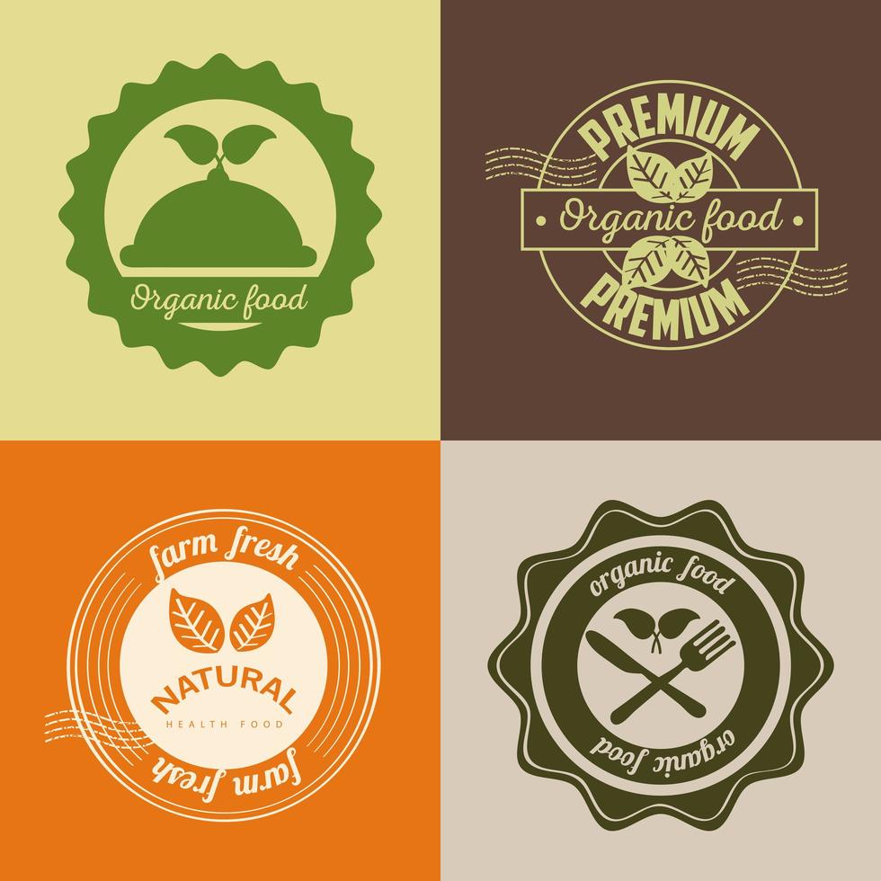 biologisch voedsel set labels en badges met decoratie vector