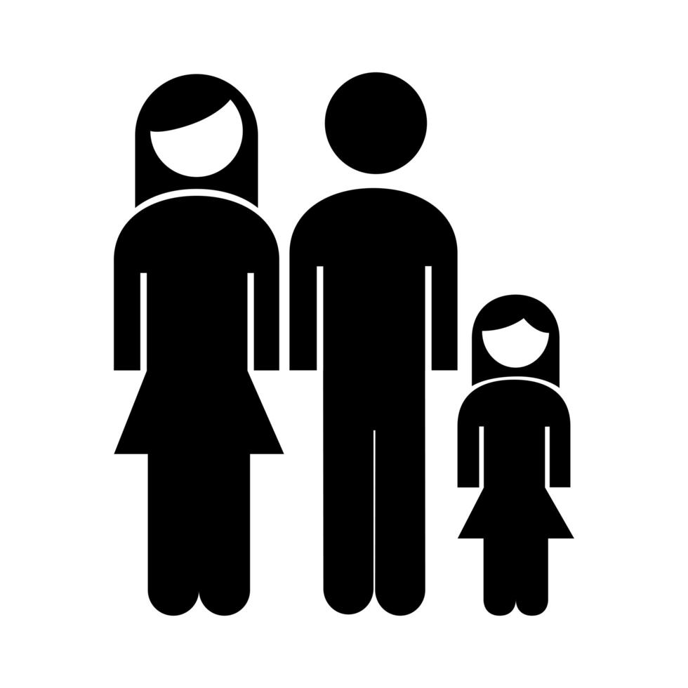 familie ouders koppelen met dochter cijfers silhouet stijl vector