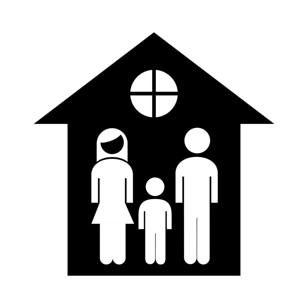 familie ouders echtpaar met zoon cijfers in silhouet stijlicoon van het huis vector