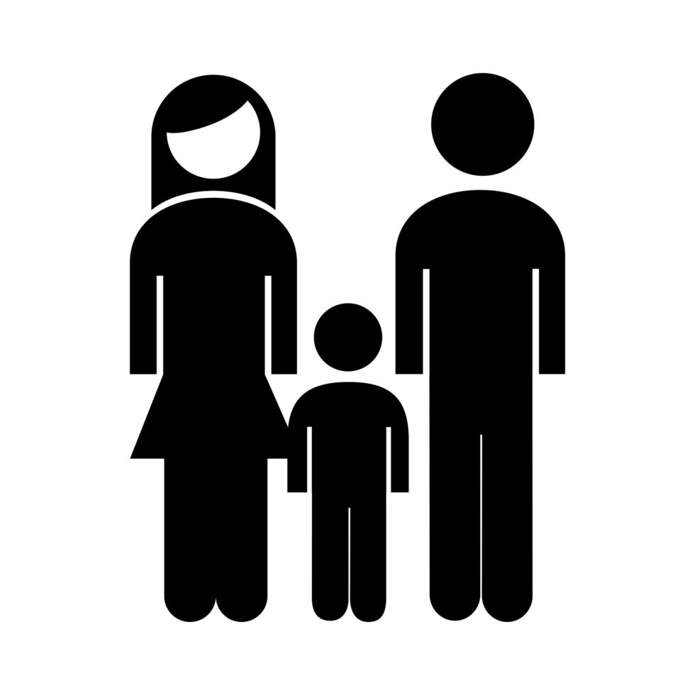 familie ouders echtpaar met zoon cijfers silhouet stijlicoon vector