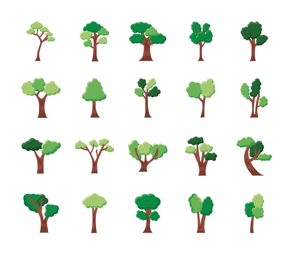 bundel van twintig bomen stel pictogrammen vector