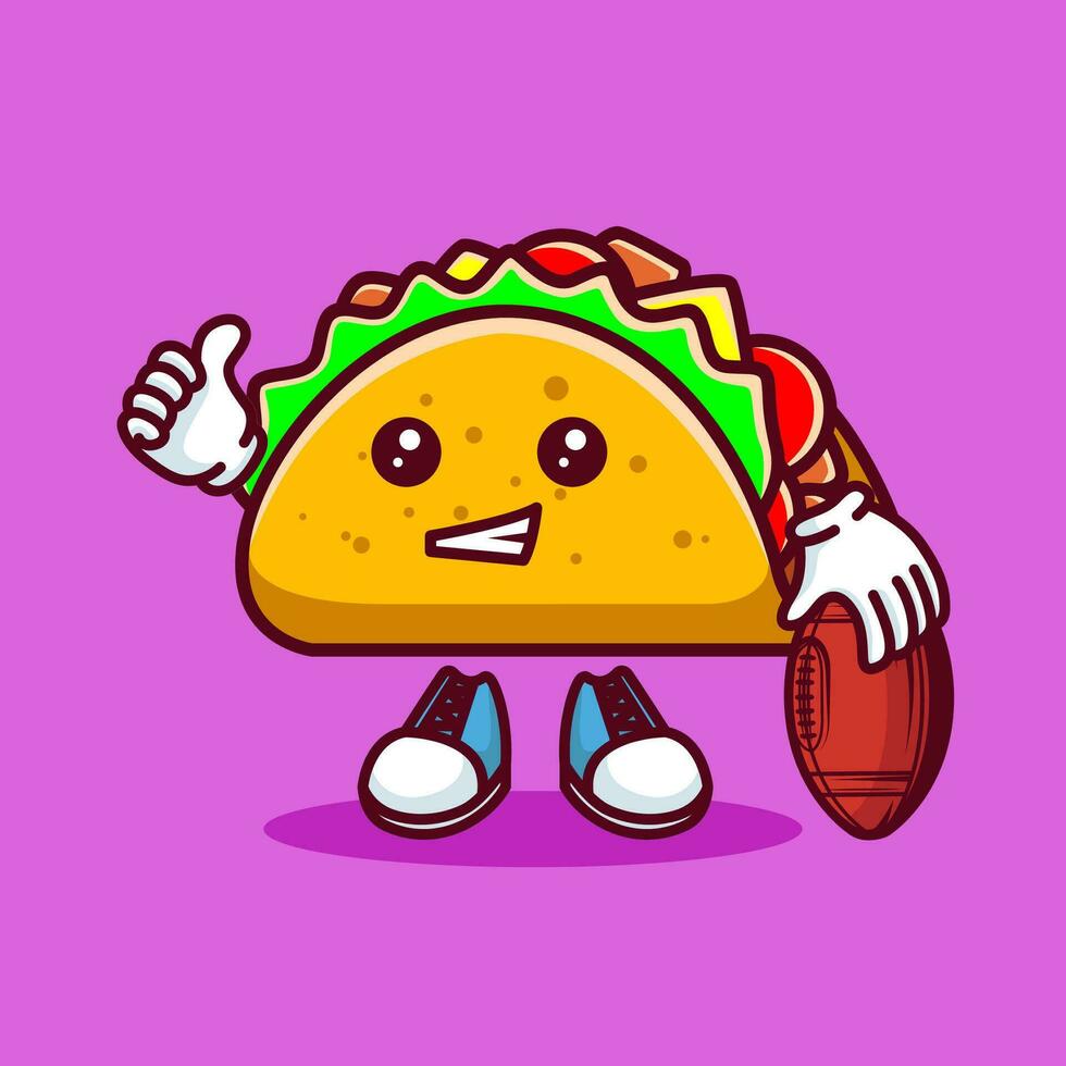 vector illustratie van kawaii taco tekenfilm karakter met Amerikaans Amerikaans voetbal bal. vector eps 10
