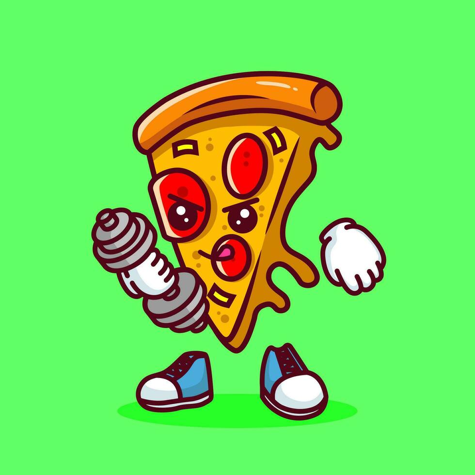 vector illustratie van kawaii pizza tekenfilm karakter met halter. vector eps 10