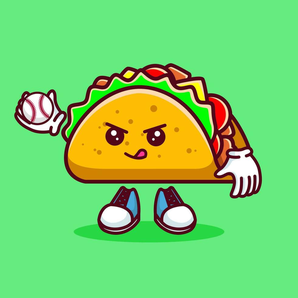 vector illustratie van kawaii taco tekenfilm karakter met basketbal knuppel en bal. vector eps 10