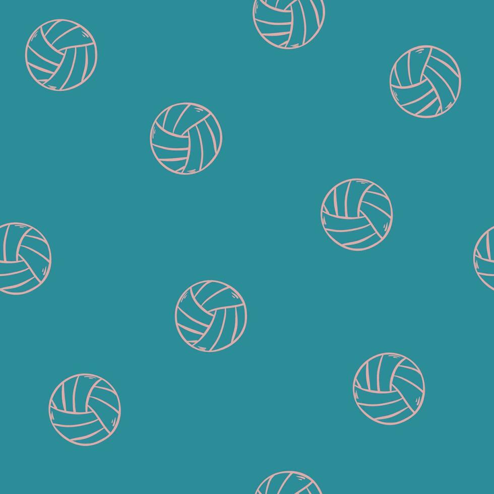 volleybal illustratie Aan blauw achtergrond. geel en wit kleur met blauw schets. naadloos patroon. hand- getrokken vector. tekening kunst voor behang, omhulsel papier, achtergrond, kleding stof. sport icoon vector