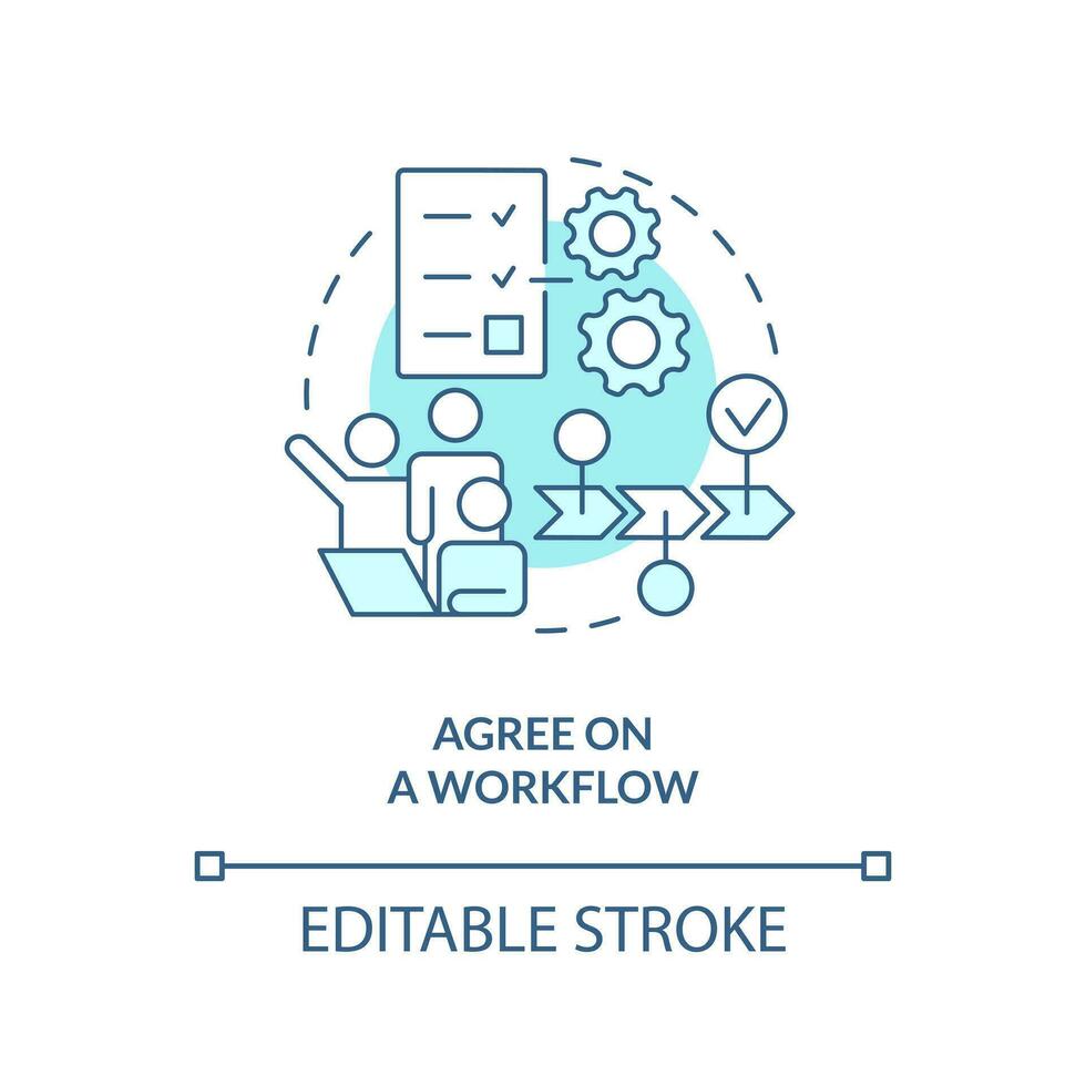 mee eens Aan workflow turkoois concept icoon. bron code beheer het beste praktijk abstract idee dun lijn illustratie. geïsoleerd schets tekening. bewerkbare beroerte vector